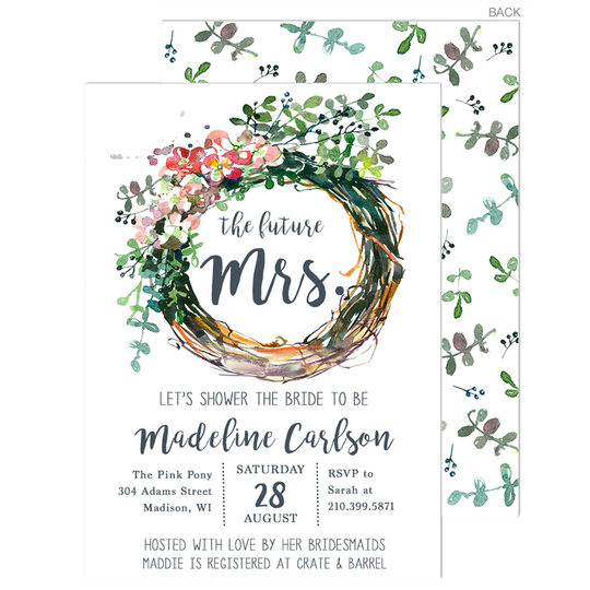 Peony Wreath Shower Invitations